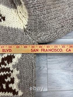 Vintage Made in USA Hand Knit Cowichan Full Zip Wool Cardigan Tallon Zipper