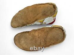 Vintage Native American Indian Cree Multicolor Beaded Hide Moccasins