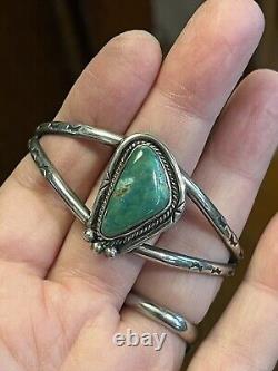Vintage Native American Turquoise Sterling Cuff Size 6. Some Flex