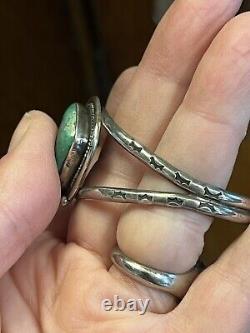 Vintage Native American Turquoise Sterling Cuff Size 6. Some Flex