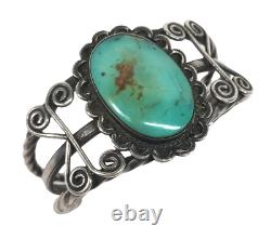 Vintage Navajo Sterling Silver & Turquoise Oval Stone Cuff Bracelet Hand Made