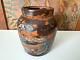 Vintage Ozark Roadside Tourist Stoneware Pottery Crock Vase Orange And Gray