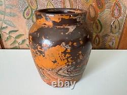 Vintage Ozark Roadside Tourist Stoneware Pottery Crock Vase Orange and Gray