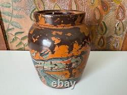Vintage Ozark Roadside Tourist Stoneware Pottery Crock Vase Orange and Gray