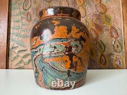 Vintage Ozark Roadside Tourist Stoneware Pottery Crock Vase Orange and Gray