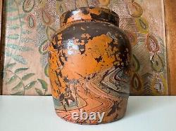 Vintage Ozark Roadside Tourist Stoneware Pottery Crock Vase Orange and Gray