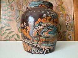 Vintage Ozark Roadside Tourist Stoneware Pottery Crock Vase Orange and Gray