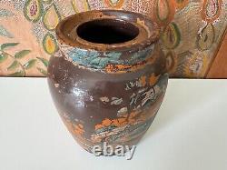 Vintage Ozark Roadside Tourist Stoneware Pottery Crock Vase Orange and Gray