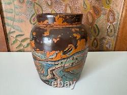 Vintage Ozark Roadside Tourist Stoneware Pottery Crock Vase Orange and Gray