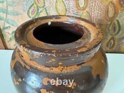 Vintage Ozark Roadside Tourist Stoneware Pottery Crock Vase Orange and Gray
