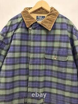 Vintage POLO RALPH LAUREN Tartan Plaid Waxed Fabric Plaid Field Jacket Sz XL