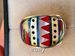 Vintage Ring BIG COLOR Cloak weaved pattern Dance Tribal Native First Nations 11