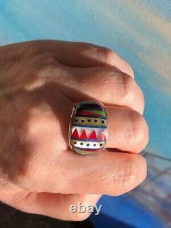 Vintage Ring BIG COLOR Cloak weaved pattern Dance Tribal Native First Nations 11