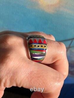 Vintage Ring BIG COLOR Cloak weaved pattern Dance Tribal Native First Nations 11