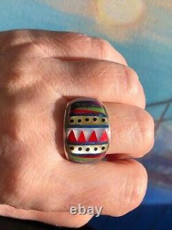 Vintage Ring BIG COLOR Cloak weaved pattern Dance Tribal Native First Nations 11