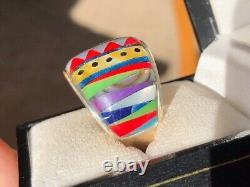 Vintage Ring BIG COLOR Cloak weaved pattern Dance Tribal Native First Nations 11