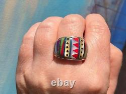 Vintage Ring BIG COLOR Cloak weaved pattern Dance Tribal Native First Nations 11