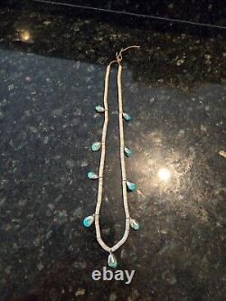 Vintage Sterling Navajo Heshi and turquoise blossom necklacee