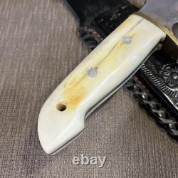 Vintage, Unbranded USA, Custom Handmade Bowie, Bone Handle, Orig Sheath