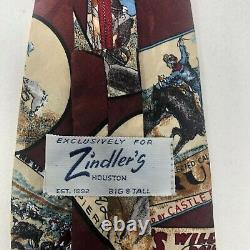 Vintage Zindler's Houston 100% Silk Zipper Tie Cowboy Rodeo Hand Made USA RARE