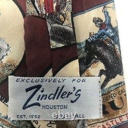 Vintage Zindler's Houston 100% Silk Zipper Tie Cowboy Rodeo Hand Made USA RARE