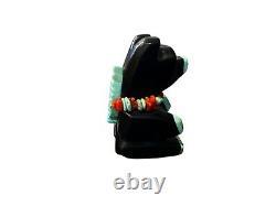 Vintage Zuni Bear Sitting Fetish Turquoise Coral and Jet Signed FM
