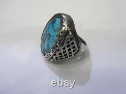 Vintage look Hand Made in the USA Sterling Silver Men's Turquoise Ring