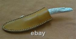 Vtg Handmade Eagle Head Elk Antler Camping Knife Buffalo Sheath Unused USA