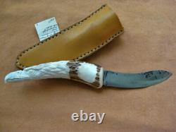 Vtg Handmade Eagle Head Elk Antler Camping Knife Buffalo Sheath Unused USA