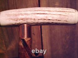 Walking stick STAG ANTLER HANDLE VINE SPIRALED wood shaft custom made in the USA