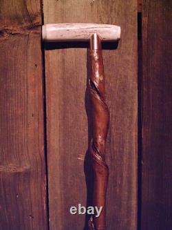 Walking stick STAG ANTLER HANDLE VINE SPIRALED wood shaft custom made in the USA