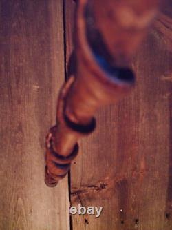 Walking stick STAG ANTLER HANDLE VINE SPIRALED wood shaft custom made in the USA