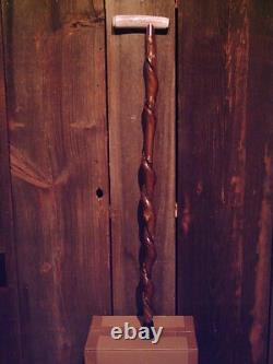 Walking stick STAG ANTLER HANDLE VINE SPIRALED wood shaft custom made in the USA