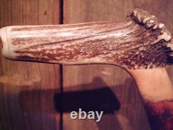 Walking stick cane Antler handle MAPLE wood shaft very stiff CUSTOM MADE IN USA