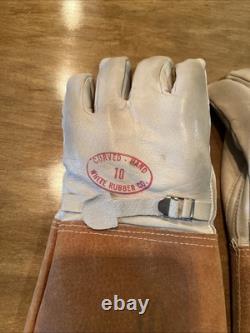 White Rubber Co Electrical Insulating Gloves Size 10 Curved Hand Made In The USA