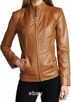Women's NEW Arrival 100% Lambskin Leather Jacket Outerwear Fashion Zip-Up Biker