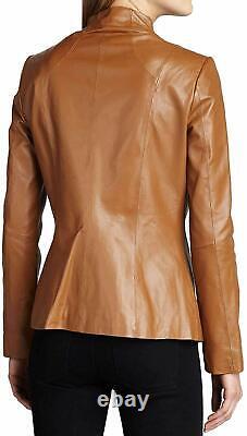Women's NEW Arrival 100% Lambskin Leather Jacket Outerwear Fashion Zip-Up Biker