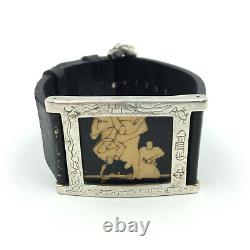 Womens Hand-Made Sterling Silver Storyteller Bracelet Leather Band Clasp