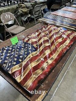 Wooden American Flag Rustic Wavy American Flag Wood Wall Art 3D Rustic