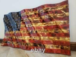 Wooden American Flag. Wavy Beautiful Hand Carved. Made in the USA