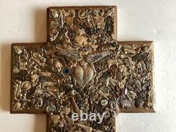 Wooden Milagro Cross 11 X 9 1/2 X 4 1/2 refurbished Piece Hand Made USA