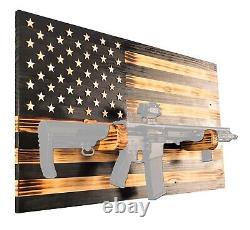 Wooden Rustic American Flag with Gun Rack Handmade 36 x 19.5 Made in the US