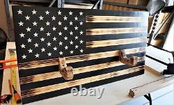 Wooden Rustic American Flag with Gun Rack Handmade 36 x 19.5 Made in the US