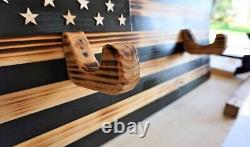 Wooden Rustic American Flag with Gun Rack Handmade 36 x 19.5 Made in the US