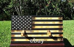 Wooden Rustic American Flag with Gun Rack Handmade 36 x 19.5 Made in the US