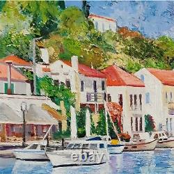YARY DLUHOS Italy Mediterranean Amalfi Port Sea Boats Original Art Oil Painting