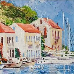 YARY DLUHOS Italy Mediterranean Amalfi Port Sea Boats Original Art Oil Painting
