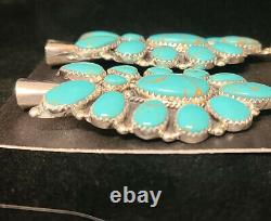 #201 Boucles D'oreilles En Argent Sterling Manufacturé Main Navajo Cluster Turquoise Squash Blossom