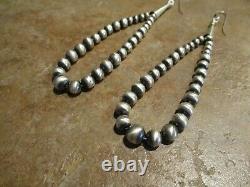 3 5/8 Long Navajo Hand Made Argent Sterling Brushed Matte Bead Boucles D'oreilles