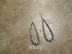 3 5/8 Long Navajo Hand Made Argent Sterling Brushed Matte Bead Boucles D'oreilles